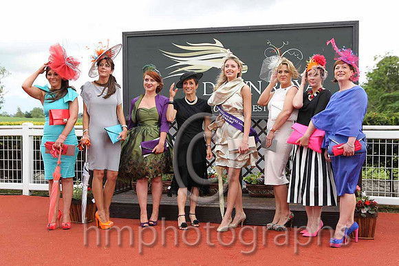 June Burgess of the Fitzwilliam Hotel (in black outfit) with the finalists in the Fitzwilliam Hotel best dressed competition at Down Royal - FT8E6392-18