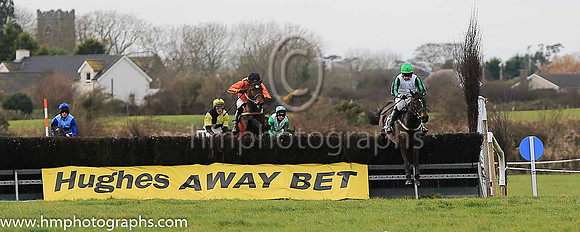 01st NICKEL and M J O'Hare ( 5 , WHITE; dark blue  emerald green striped sleeves; emerald green cap ) Trainer: J.G. Cosgrave,, Owner : Neville Reid