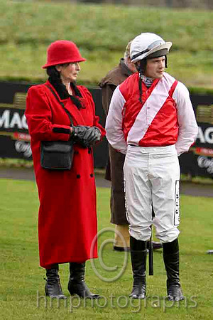 That's Our Luck Owner and Trainer Mrs M Whelehan and jockey R C Colgan in the parade ring at Down Royal  - FT8E7626-e2