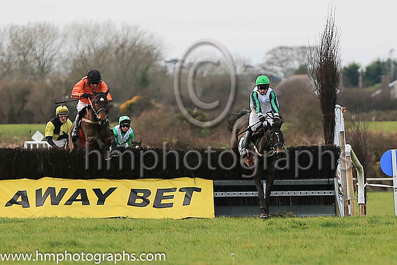 01st NICKEL and M J O'Hare ( 5 , WHITE; dark blue  emerald green striped sleeves; emerald green cap ) Trainer: J.G. Cosgrave,, Owner : Neville Reid