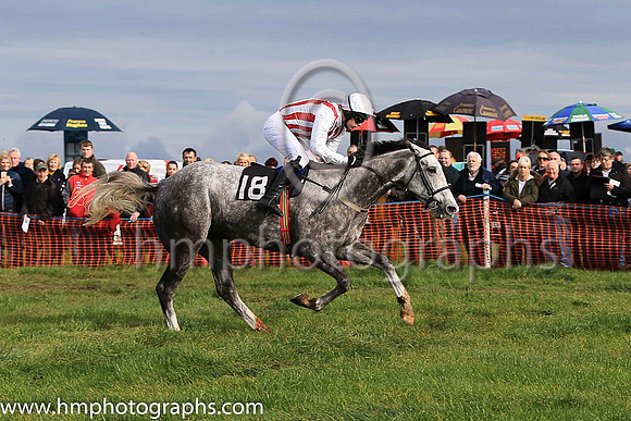 DROPS OF JUPITOR and M J O'Hare ( 18 , WHITE  RED STRIPES; white sleeves; white cap ) Trainer: M.J. O'Hare,, Owner : Sara O'Hare