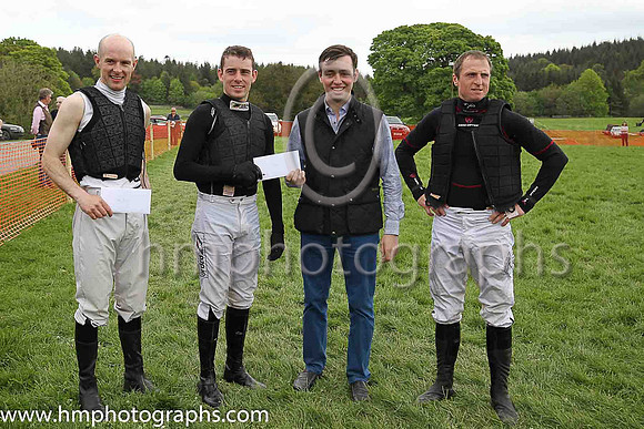 Marshall Watson presents the prizes to the top riders over the two day event - Mark O'Hare, Barry O'Neill and Jamie Codd