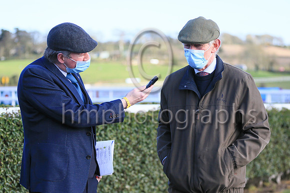 Michael Graham interviews Arthur Moore trainer of Fag An Bealach winner of the R andox Ulster National H andicap steeplechase at Downpatrick Racecourse