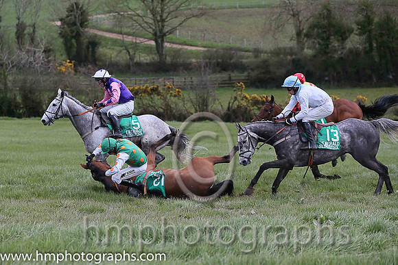 SECRET MAHLER and B O'Neill ( 12 , EMERALD GREEN,orange spots; white,orange spots sleeves; emerald green cap ) Trainer: Sean Thomas Doyle,, Owner : Syndicate Monbeg