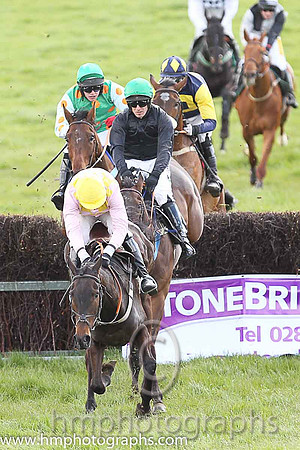 STORM HOME and M J O'Hare ( 11 , PINK  YELLOW CHECK; pink sleeves; yellow cap ) Trainer: Warren Ewing,, Owner : Warren Ewing