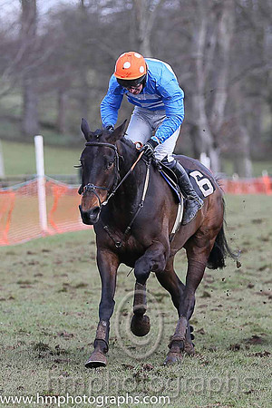 01st BRIDGE END? and N McParlan ( 6 ,Antrim (H)?- BLUE  WHITE HOOPS; blue, plain sleeves; orange cap,white spots ) Trainer: I. R. Ferguson,, Owner : Ferguson Jane  Paul