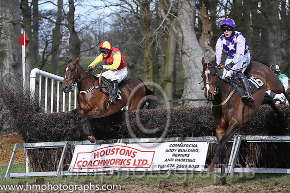 LIBERTY VANCE and S Clements ( 16 , PURPLE,white stars; mauve sleeves; purple cap,white star ) Trainer: Liam Lennon,, Owner : Denise Kernaghan