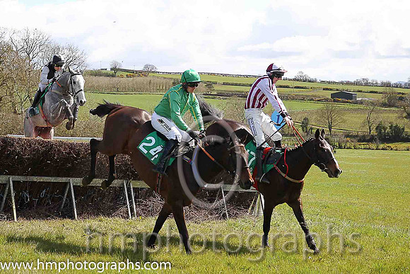 DRUMHILL CASTLE and D G Lavery ( 17 , WHITE  MAROON STRIPES; white,maroon seams sleeves; white  maroon qtd cap ) Trainer: B.R. Hamilton,, Owner : Syndicate Sticktothecows