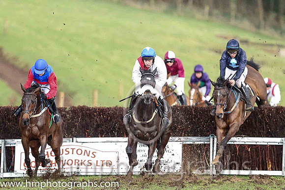 02nd LUCKY BUTTONS and M J O'Hare ( 11 , RED  WHITE QTD; white sleeves; blue cap,white star ) Trainer: Graham McKeever,, Owner : Racing Syndicate Ballynure Old Boys