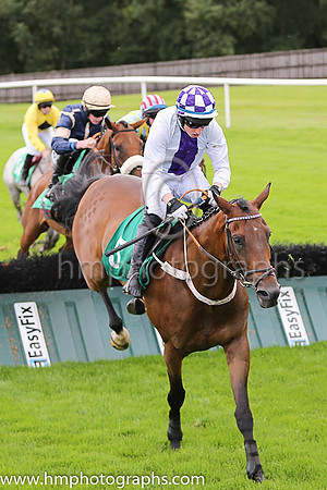 07th Man Of Conquest and M P Fogarty ( 5 , white, purple panel ) Trainer - D McDonogh