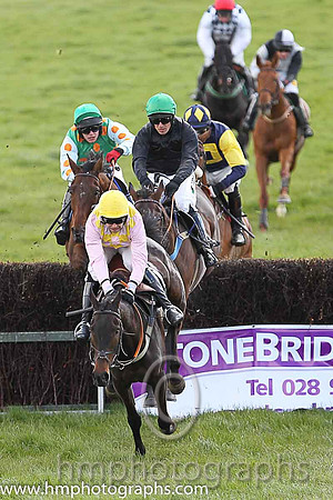 STORM HOME and M J O'Hare ( 11 , PINK  YELLOW CHECK; pink sleeves; yellow cap ) Trainer: Warren Ewing,, Owner : Warren Ewing