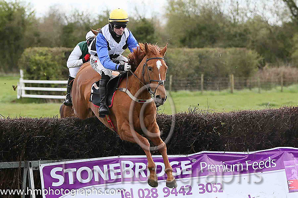 02nd KINNACALLY and J C Barry ( 5 ,Antrim (H) - BLACK,white cross belts; blue sleeves; yellow cap ) Trainer: Paul McAleese,, Owner : William Logan