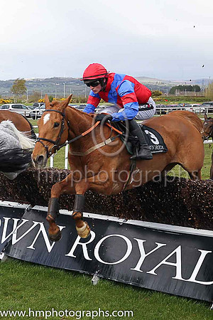 07th Charlie Mon ( 3 , red, royal blue sash ) and D E Mullins - Trainer : G Stewart - Owner : Gareth Metcalfe Jeremy Hill