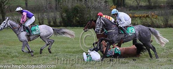 SECRET MAHLER and B O'Neill ( 12 , EMERALD GREEN,orange spots; white,orange spots sleeves; emerald green cap ) Trainer: Sean Thomas Doyle,, Owner : Syndicate Monbeg