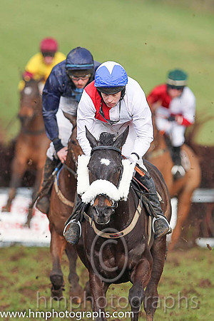 02nd LUCKY BUTTONS and M J O'Hare ( 11 , RED  WHITE QTD; white sleeves; blue cap,white star ) Trainer: Graham McKeever,, Owner : Racing Syndicate Ballynure Old Boys