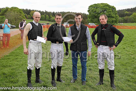 Marshall Watson presents the prizes to the top riders over the two day event - Mark O'Hare, Barry O'Neill and Jamie Codd