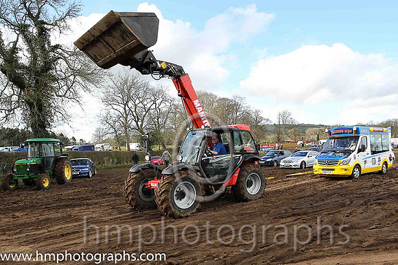 Vehicles being towed out of the course at the East Antrim Hunt Point to Point at Loughanmore om Easter Tuesday