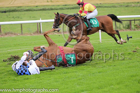 Fell Galveston and J W Kennedy ( 1 , royal blue and black check ) Trainer - G Elliott