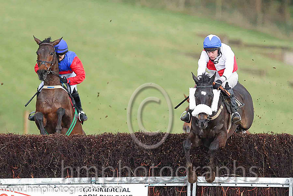 02nd LUCKY BUTTONS and M J O'Hare ( 11 , RED  WHITE QTD; white sleeves; blue cap,white star ) Trainer: Graham McKeever,, Owner : Racing Syndicate Ballynure Old Boys