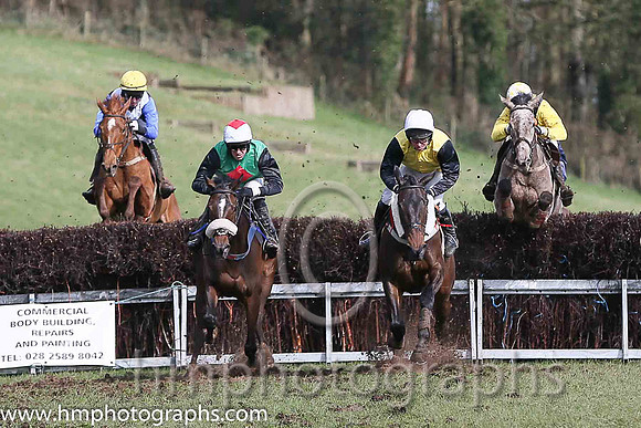 01st KINNACALLY and J C Barry ( 3 ,Antrim (H)?- BLACK,white cross belts; blue sleeves; yellow cap ) Trainer: Paul McAleese,, Owner : William Logan
