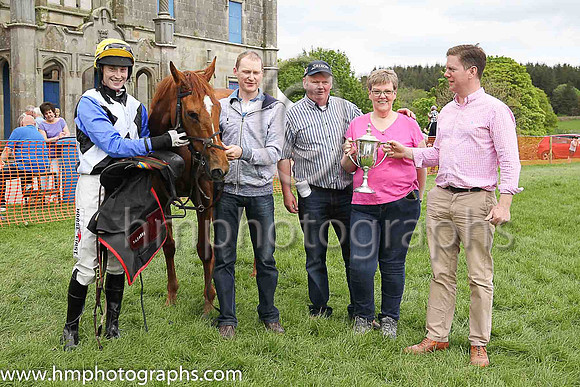 01st KINNACALLY and J C Barry ( 4 ,Antrim (H) - BLACK,white cross belts; blue sleeves; yellow cap ) Trainer: Paul McAleese,, Owner : William Logan