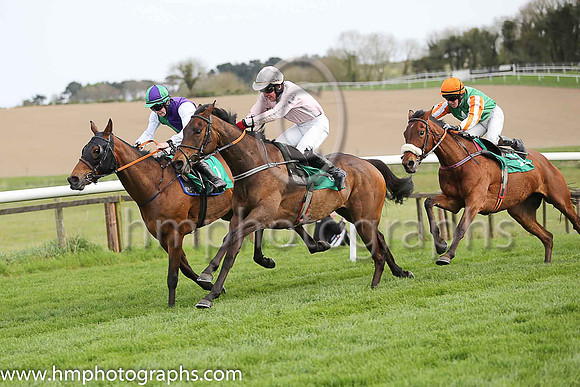 01st Tellthemnuttin ( 11 , emerald green, white star ) and D Robinson - Trainer : W F Codd - Owner : Heads Or Harps Syndicate