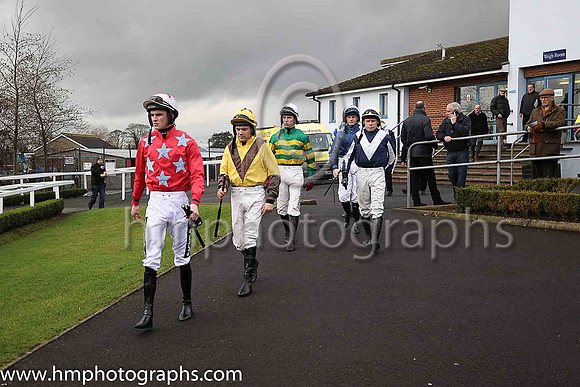 Danny Mullins, Robbie Colgan, Donagh Meyler, Ricky Doyle, Denis O'Regan on the way to the parade ring at Down Royal for the second race