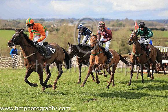 04th CROWDED ROOM and B O'Neill ( 5 , ORANGE; orange sleeves,green chevrons; orange  green hooped cap ) Trainer: Marshall Watson , Owner : Nicholas, Ray