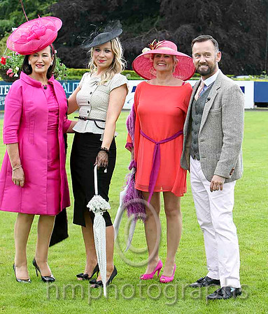 Judge Faith Almond, Claudine Quinn - winner of the Best Dressed Competition at Down Royal & Judges Pamela Ballentine & Brendan Courtney -FT8E5872-e