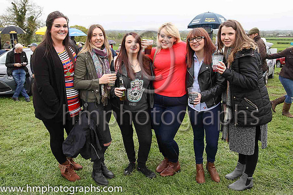 Cuthcrine Trowien, Martha Meharg, Jackie Cassidy, Sarah Lamb, Bethan Nicholls and Gillian Hamil from Crumlin at the Killultagh, Old Rock and Chichester Hunt Point to Point at Largy, Crumlin