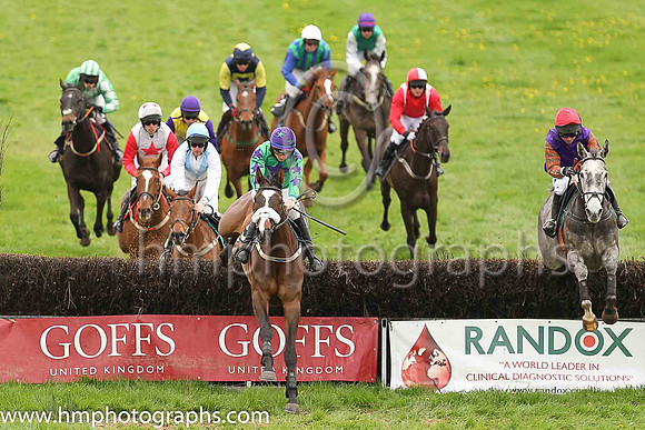LARGY LEGS and B G Crawford ( 5 , EMERALD GREEN,purple star; emerald green sleeves,purple stars; purple cap,emerald green stars ) Trainer: S.R.B. Crawford,, Owner : Martin McGroggan Raymond Scullion