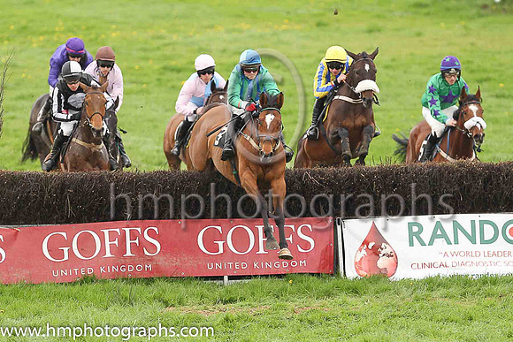 CEE JAY MCBRIDE and J Cresswell ( 3 , EMERALD GREEN  ROYAL BLUE STRIPES; emerald green sleeves; emerald green  royal blue qtd cap ) Trainer: Cathy Hanna , Owner : Samuel Hanna