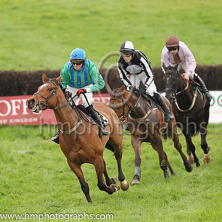 CEE JAY MCBRIDE and J Cresswell ( 3 , EMERALD GREEN  ROYAL BLUE STRIPES; emerald green sleeves; emerald green  royal blue qtd cap ) Trainer: Cathy Hanna , Owner : Samuel Hanna