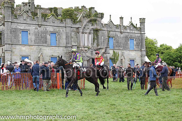 DONJON (FR) and A J Fox ( 34 , LIGHT GREEN,purple chevron; light green  purple striped sleeves; light green cap,purple stars ) Trainer: Gordon Elliott , Owner : Chris Donnelly