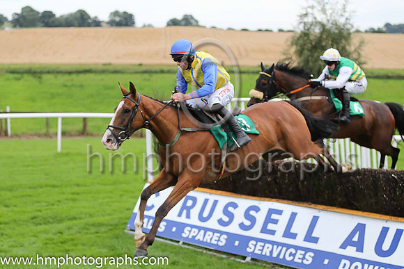 Fell Myles Ahead and D N Russell ( 3 , yellow, royal blue seams ) Trainer - T M Walsh , Owner - Henry McCourt