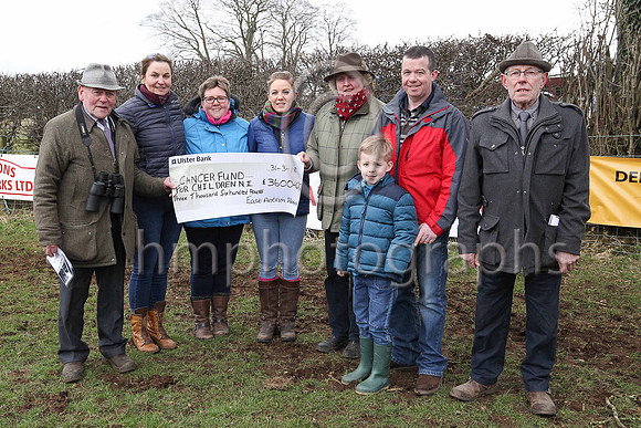 East Antrim Hunt raised £3,600 at a Charity Auction and Donation Draw for the Cancer Fund for Children Northern Ireland - l to r Roy Logan, Kerrie Knipe, Cathy Roundtree, Sarah Kinnear, Diane Gi