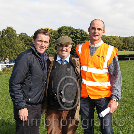 Tony McCoy and Turf Club Official Frankie Fitsimmons and race starter at Mid Antrim Hunt Point to Point at Toomebridge