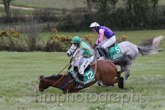 SECRET MAHLER and B O'Neill ( 12 , EMERALD GREEN,orange spots; white,orange spots sleeves; emerald green cap ) Trainer: Sean Thomas Doyle,, Owner : Syndicate Monbeg