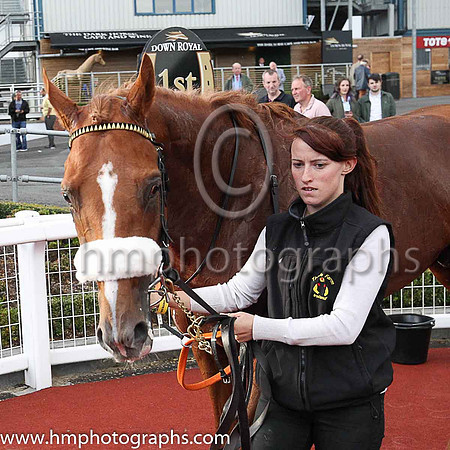 01st The Tartan Spartan  Ronan Whelan (7, black, red epaulettes) Trainer John Patrick Shanahan, Owner Thistle Bloodstock Limited in th parade ring after the race with groom Sarah Phelan