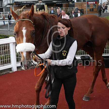 01st The Tartan Spartan  Ronan Whelan (7, black, red epaulettes) Trainer John Patrick Shanahan, Owner Thistle Bloodstock Limited in th parade ring after the race with groom Sarah Phelan