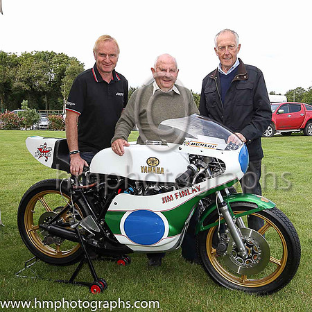 Brian Reid, Ian McGregor and Ray McCullough of Dromara Destroyers fame at Downpatrick Races with the late Tom Herron's motorcycle.