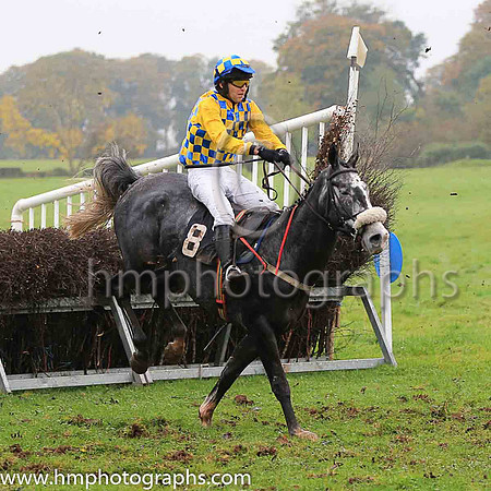 PIGEON BUTLER and N Gault ( 8 , ROYAL BLUE  YELLOW CHECK; yellow sleeves; royal blue  yellow check cap ) Trainer: Harry Smyth,, Owner : Harry Smyth