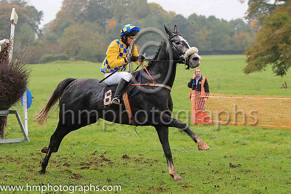 PIGEON BUTLER and N Gault ( 8 , ROYAL BLUE  YELLOW CHECK; yellow sleeves; royal blue  yellow check cap ) Trainer: Harry Smyth,, Owner : Harry Smyth