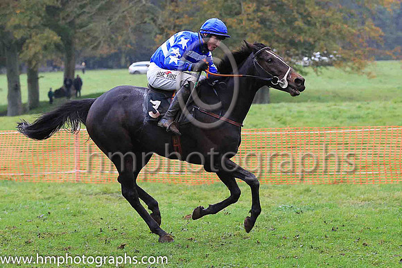 03rd BOBOWEN and J C Barry ( 3 , BLUE; white  black hlvd sleeves; white cap ) Trainer: Caroline McCaldin , Owner : Caroline McCaldin  Sharon Kelly