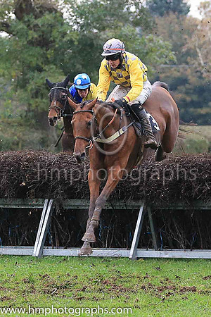 JUST FOR GERRY and A J Fox ( 3 , YELLOW  GREY CHECK; yellow sleeves; grey cap ) Trainer: Barbara E. Hanna , Owner : Syndicate Just For Gerry