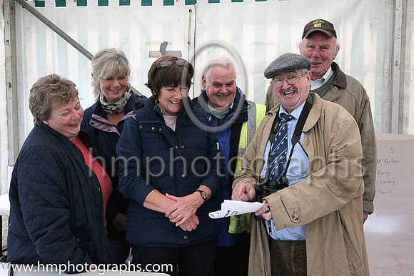 Turf Club Representative Frankie Fitzsimmons (2nd from right) hold court with Jayne Kennedy, Beth Armstrong, Sandra Hamilton, Betrie Wilson and Tom andrews officials at the East Antrim P2P at Loughanm