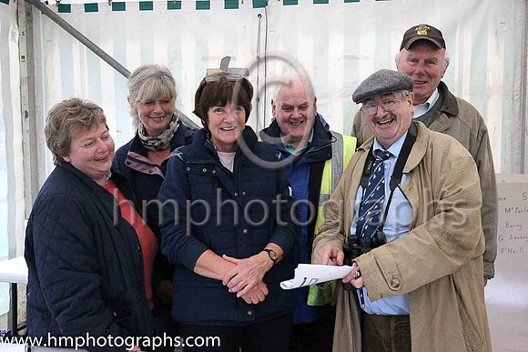 Turf Club Representative Frankie Fitzsimmons (2nd from right) hold court with Jayne Kennedy, Beth Armstrong, Sandra Hamilton, Betrie Wilson and Tom andrews officials at the East Antrim P2P at Loughanm