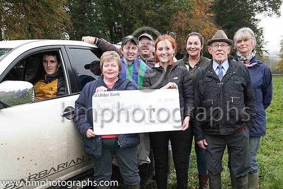 East Antrim Hunt representatives presenting a cheque to Jonjo Bright for �700 raised at the Hog Roast BBQ, showjumping , dog show and donkey derby held recently. <br/><br/>Thel Hunt has raised �10,290