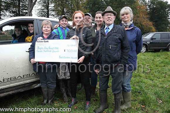 East Antrim Hunt representatives presenting a cheque to Jonjo Bright for �700 raised at the Hog Roast BBQ, showjumping , dog show and donkey derby held recently. <br/><br/>Thel Hunt has raised �10,290