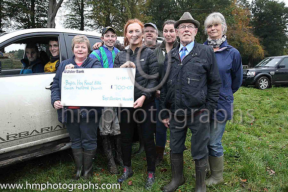 East Antrim Hunt representatives presenting a cheque to Jonjo Bright for �700 raised at the Hog Roast BBQ, showjumping , dog show and donkey derby held recently. <br/><br/>Thel Hunt has raised �10,290